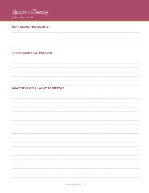 Quarterly goal planning, Planner
