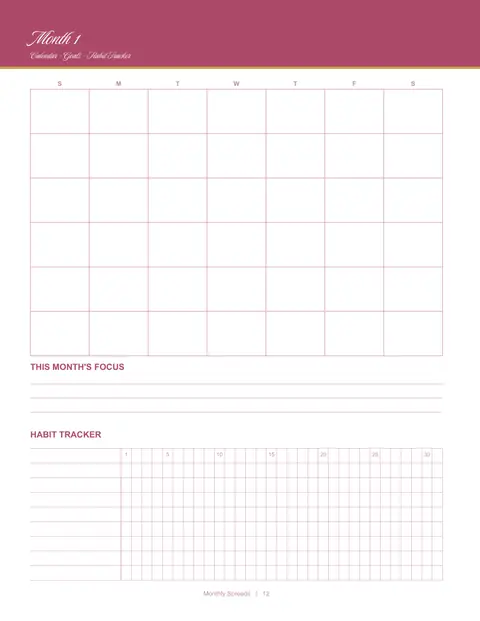 Monthly calendar & habit tracker, Planner