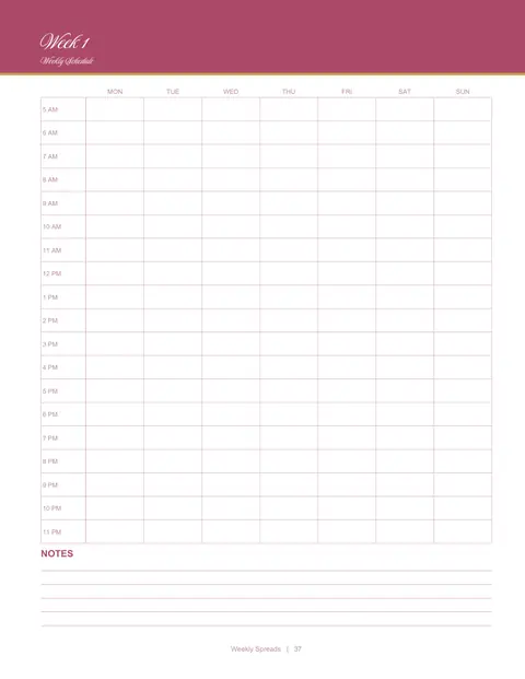Hourly time-blocked schedule, Planner