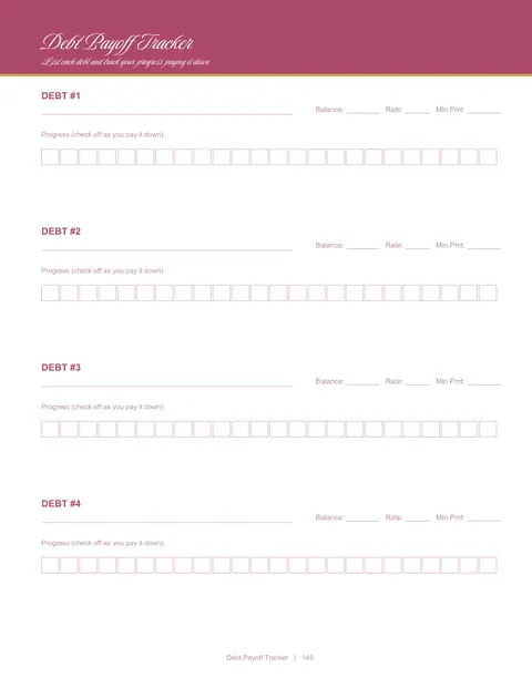 Debt payoff tracker, Planner